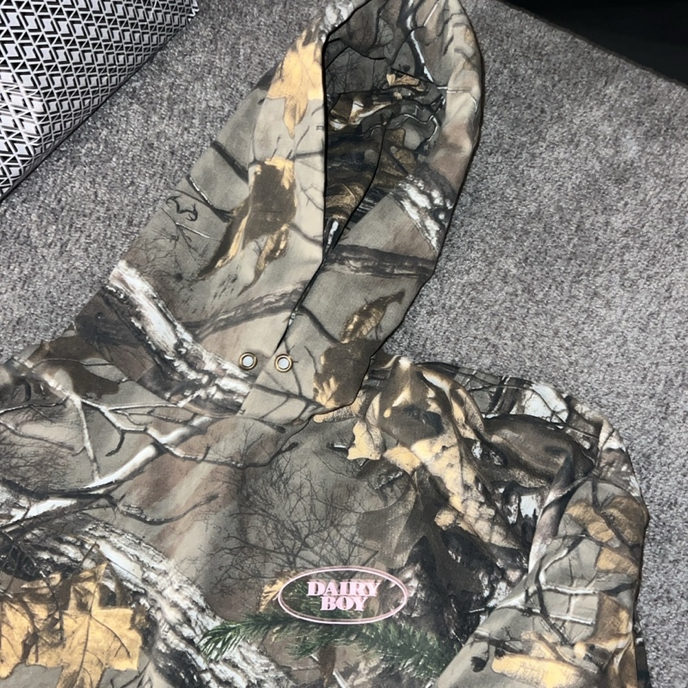 Paige Lorenze Dairy Boy Camo Sweatshirt Hoodie Pink Writing